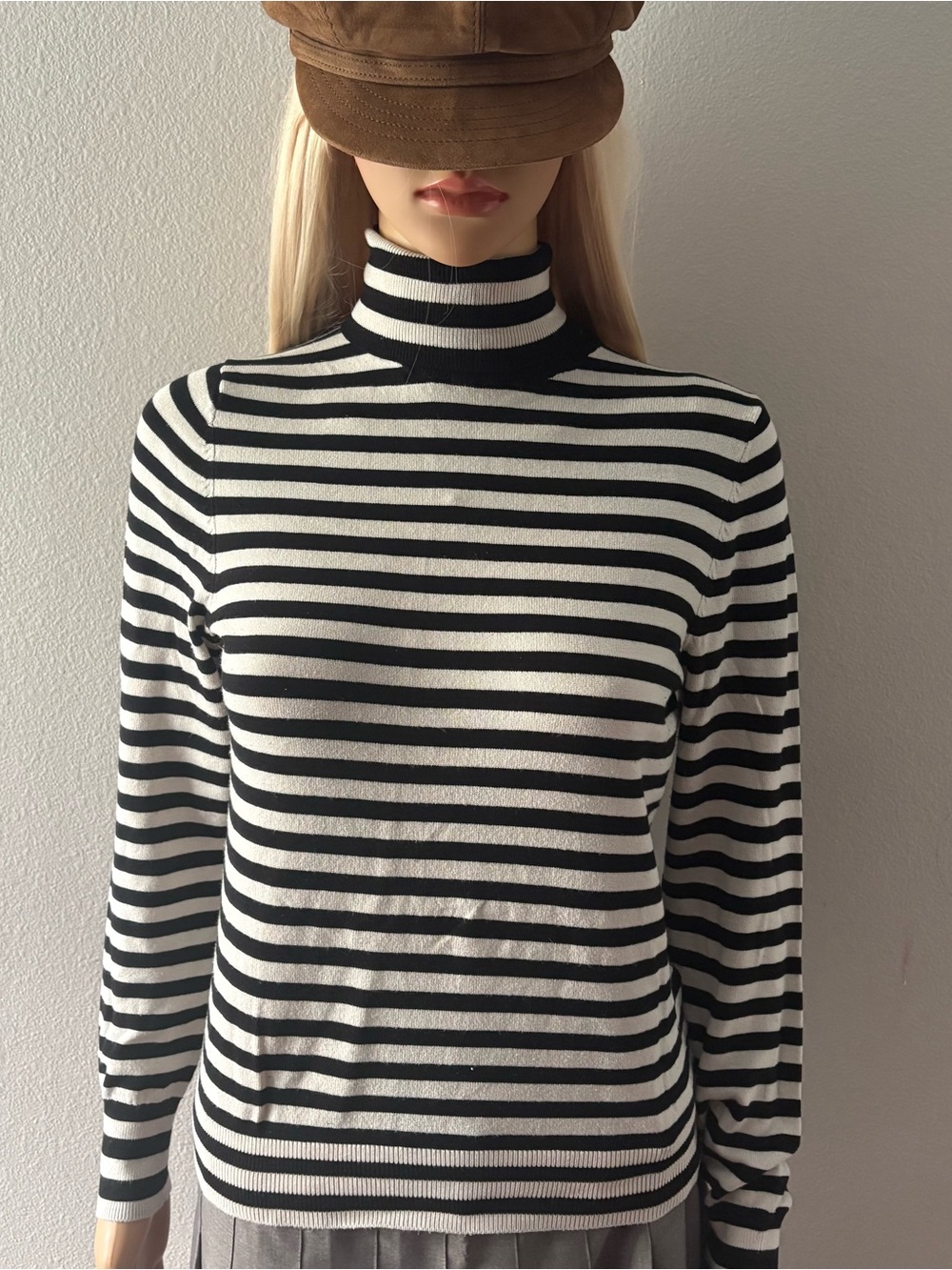 Striped Black and White Long Sleeve Turtleneck